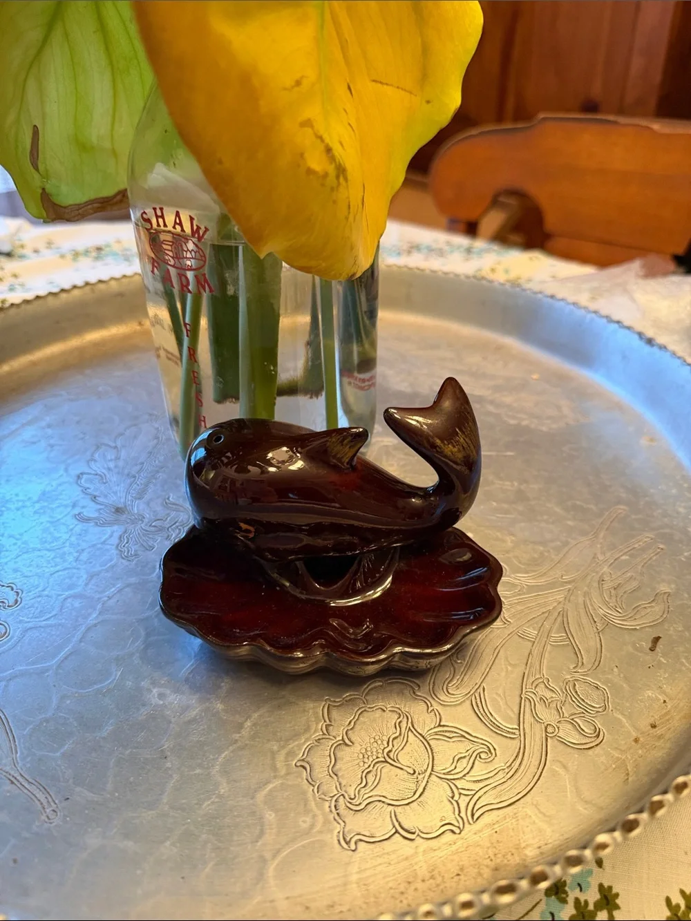 Brown Ceramic Whale ashtray vintage 70s!